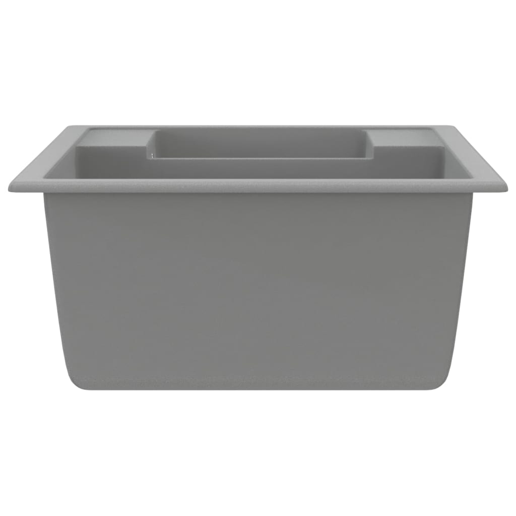 Lavello da Cucina Doppio con Foro Troppopieno Grigio in Granito - homemem39