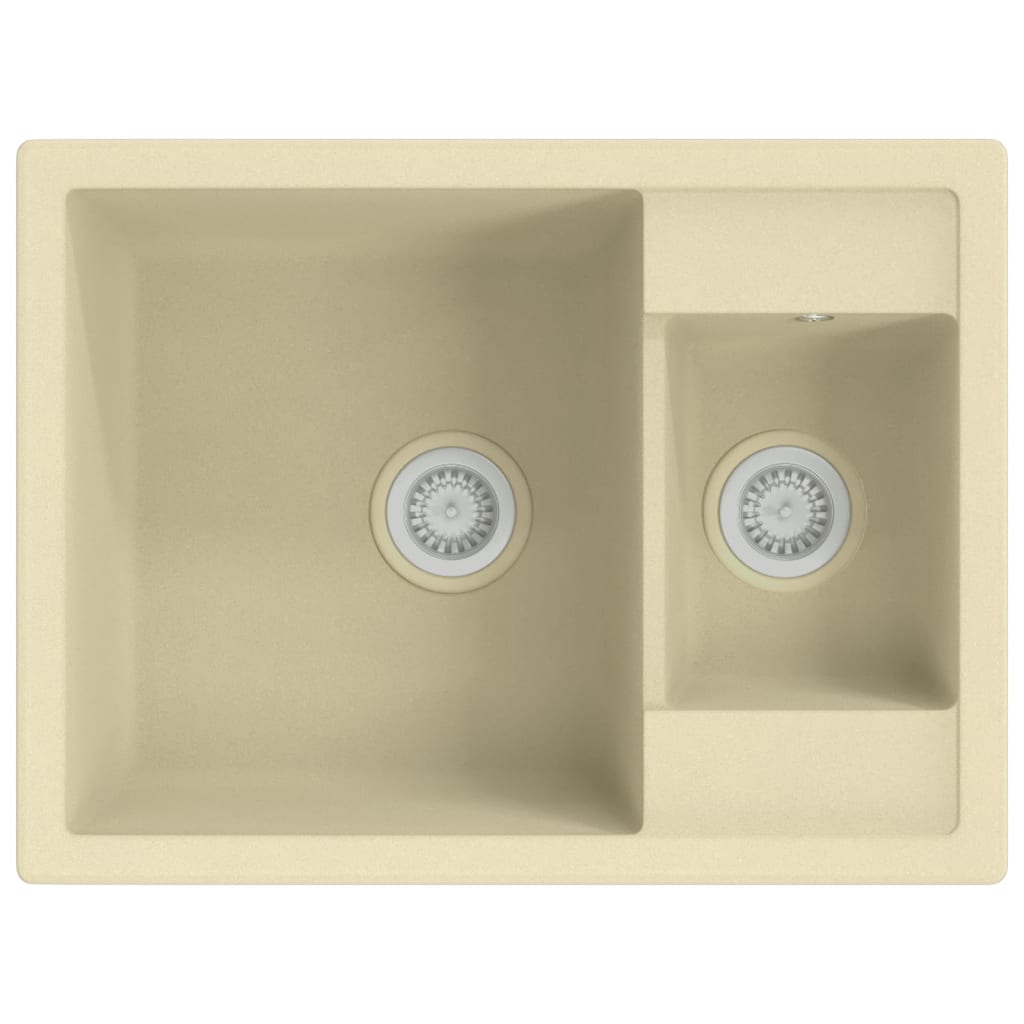 Lavello da Cucina Doppio con Foro Troppopieno Beige in Granito - homemem39