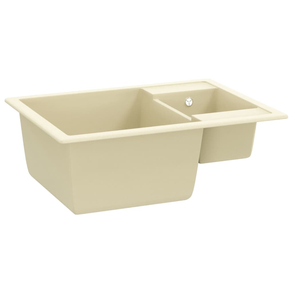 Lavello da Cucina Doppio con Foro Troppopieno Beige in Granito - homemem39