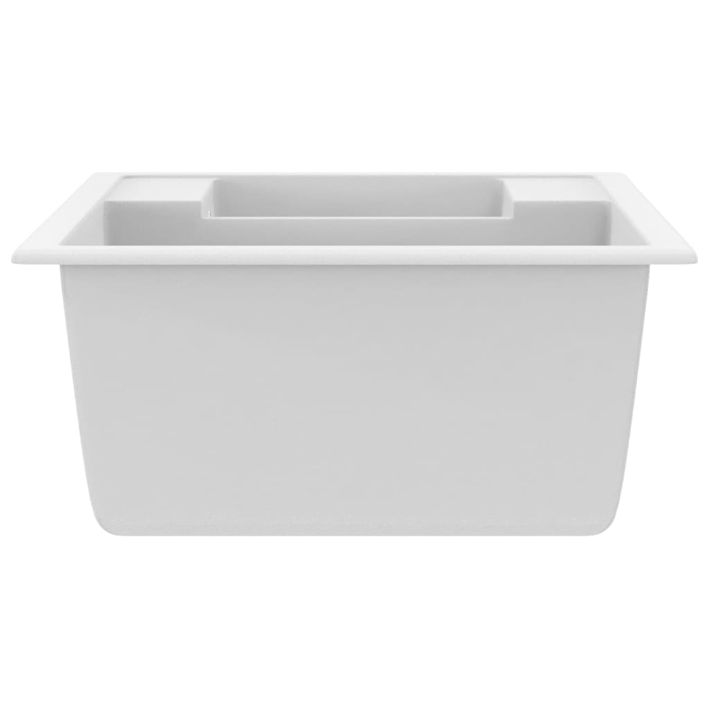 Lavello da Cucina Doppio con Foro Troppopieno Bianco in Granito - homemem39