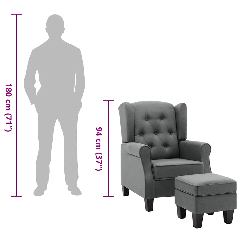 Poltrona con Poggiapiedi Grigio Chiaro in Tessuto - homemem39