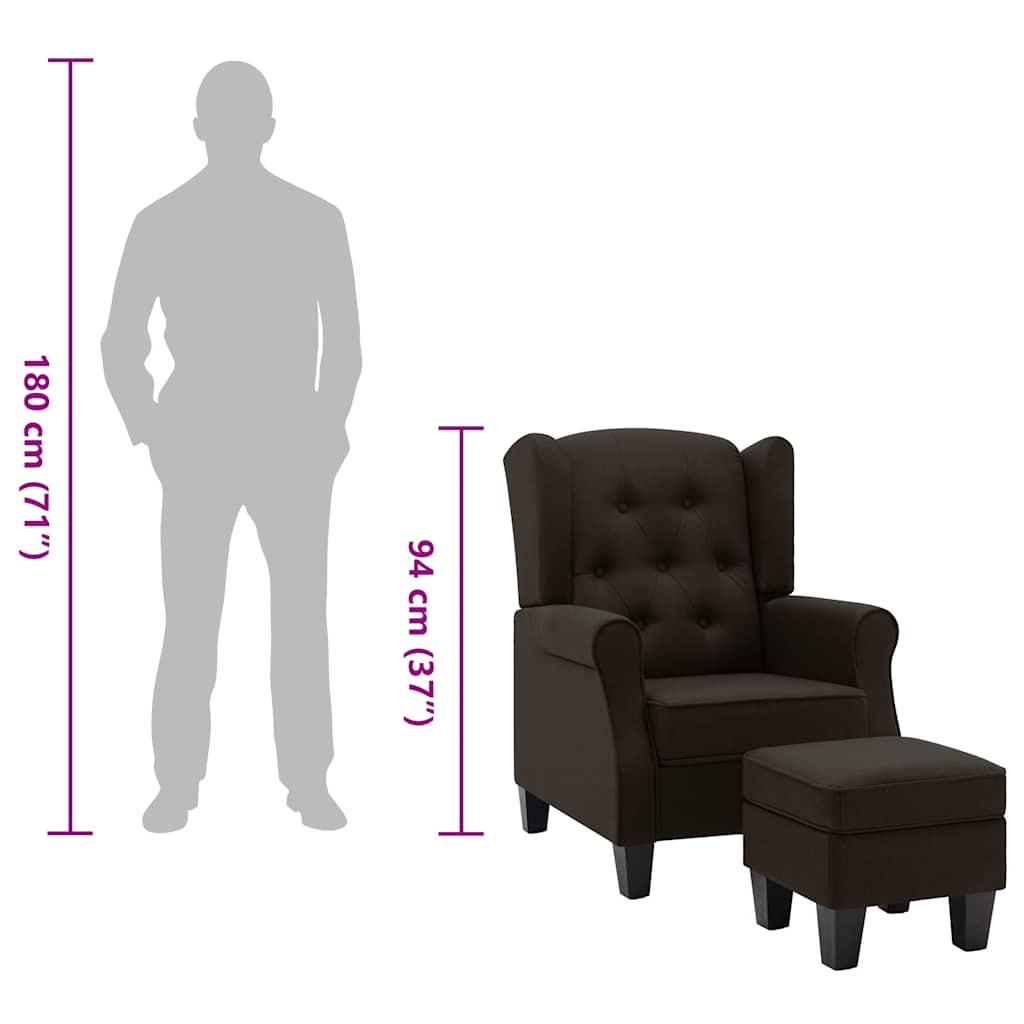 Poltrona con Poggiapiedi Marrone Scuro in Tessuto - homemem39