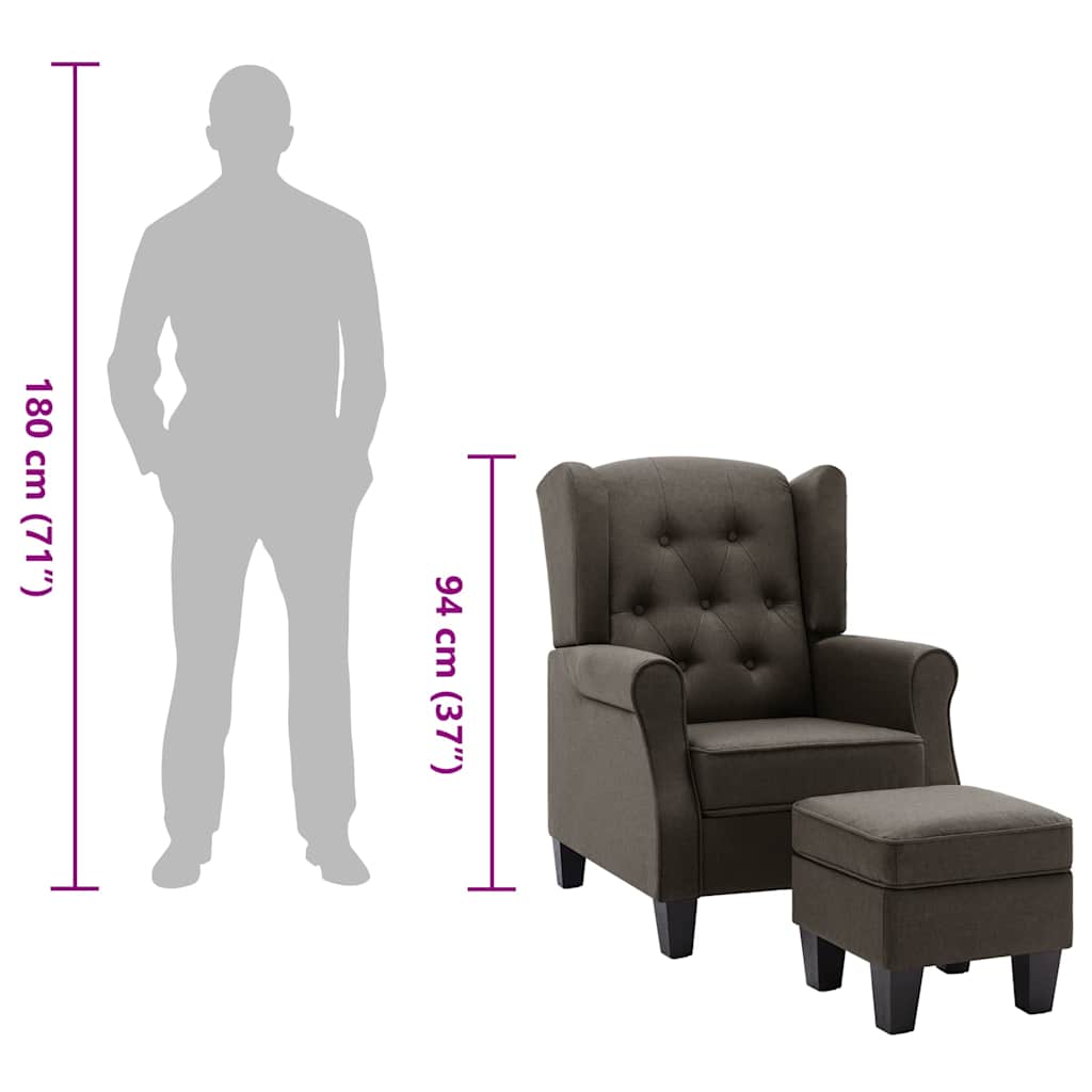 Poltrona con Poggiapiedi Grigio Tortora in Tessuto