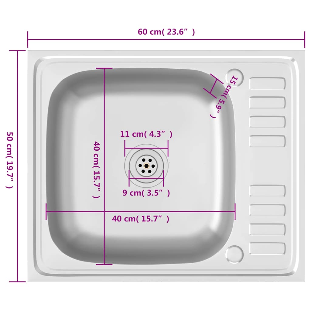 Lavello da Cucina con Scarico Argento 600x500x155 mm Acciaio | homemem39
