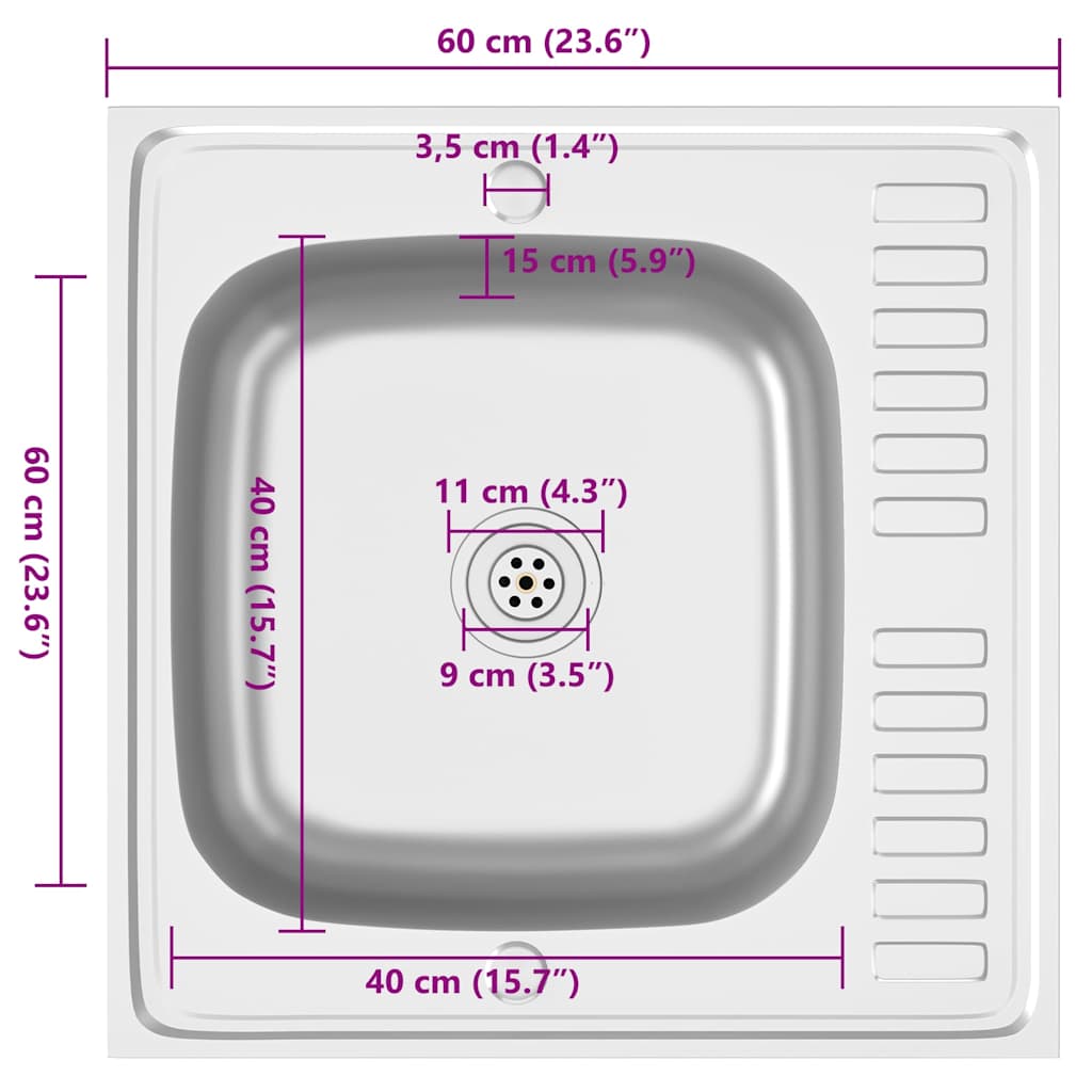 Lavello da Cucina con Scarico Argento 600x600x155 mm Acciaio | homemem39