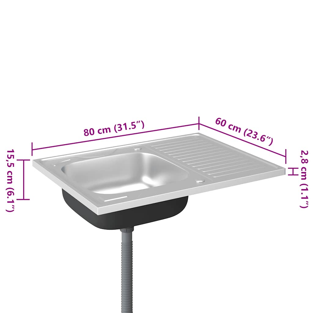 Lavello da Cucina con Scarico Argento 800x600x155 mm Acciaio | homemem39
