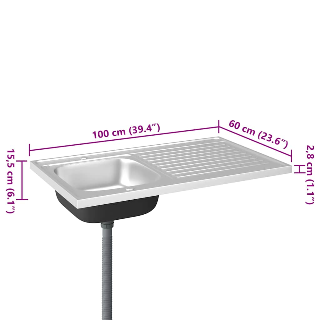 Lavello da Cucina con Scarico Argento 1000x600x155 mm Acciaio | homemem39