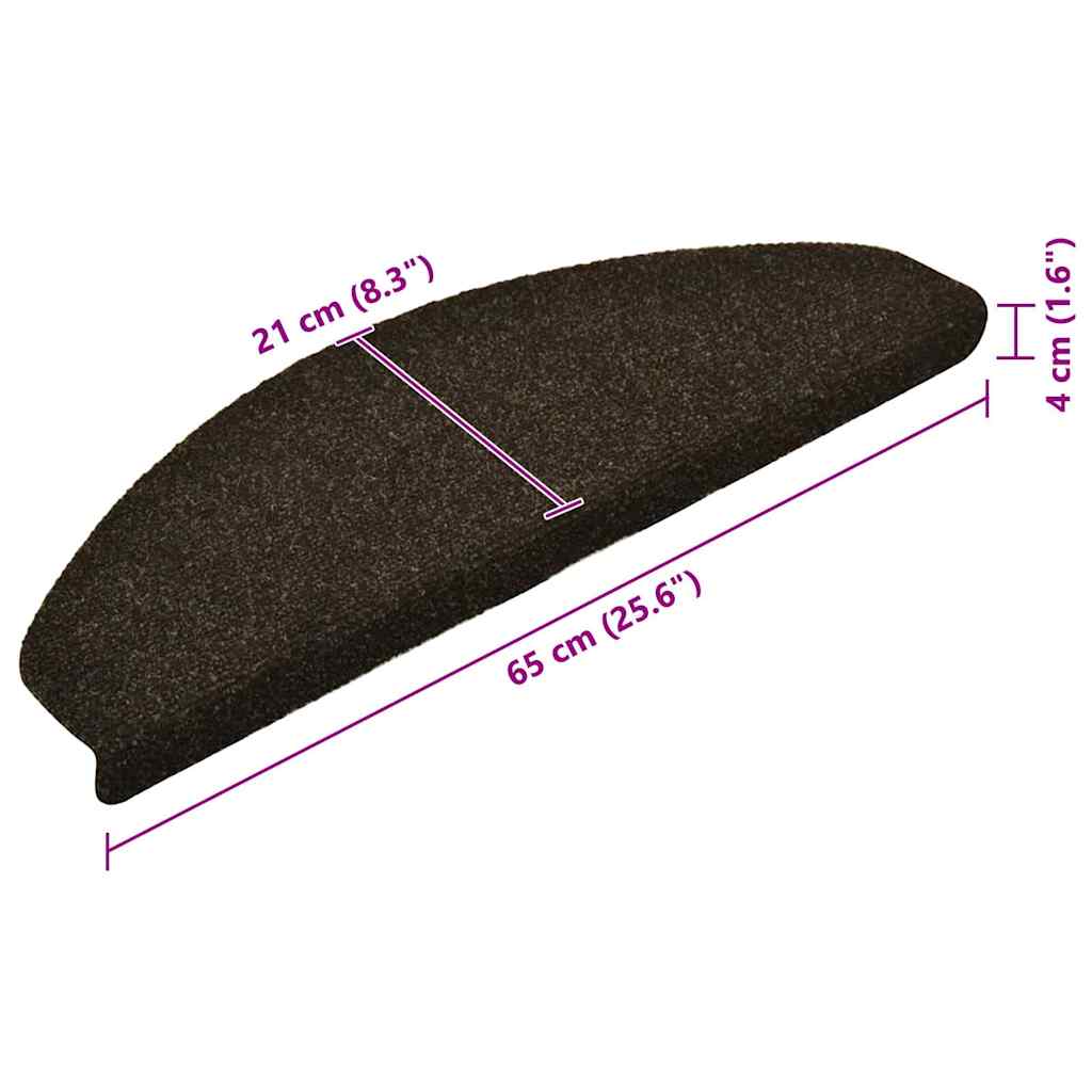 Tappetini per scale autoadesivi 15 pz 65x21x4 cm marrone scuro semicircolari grandi