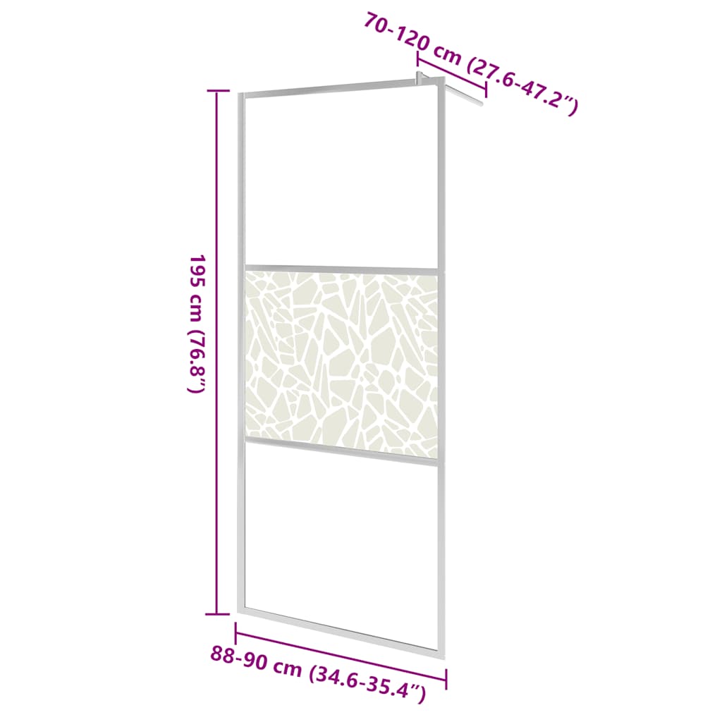 Parete per Doccia Walk-in in Vetro ESG Design Pietra 90x195 cm | homemem39