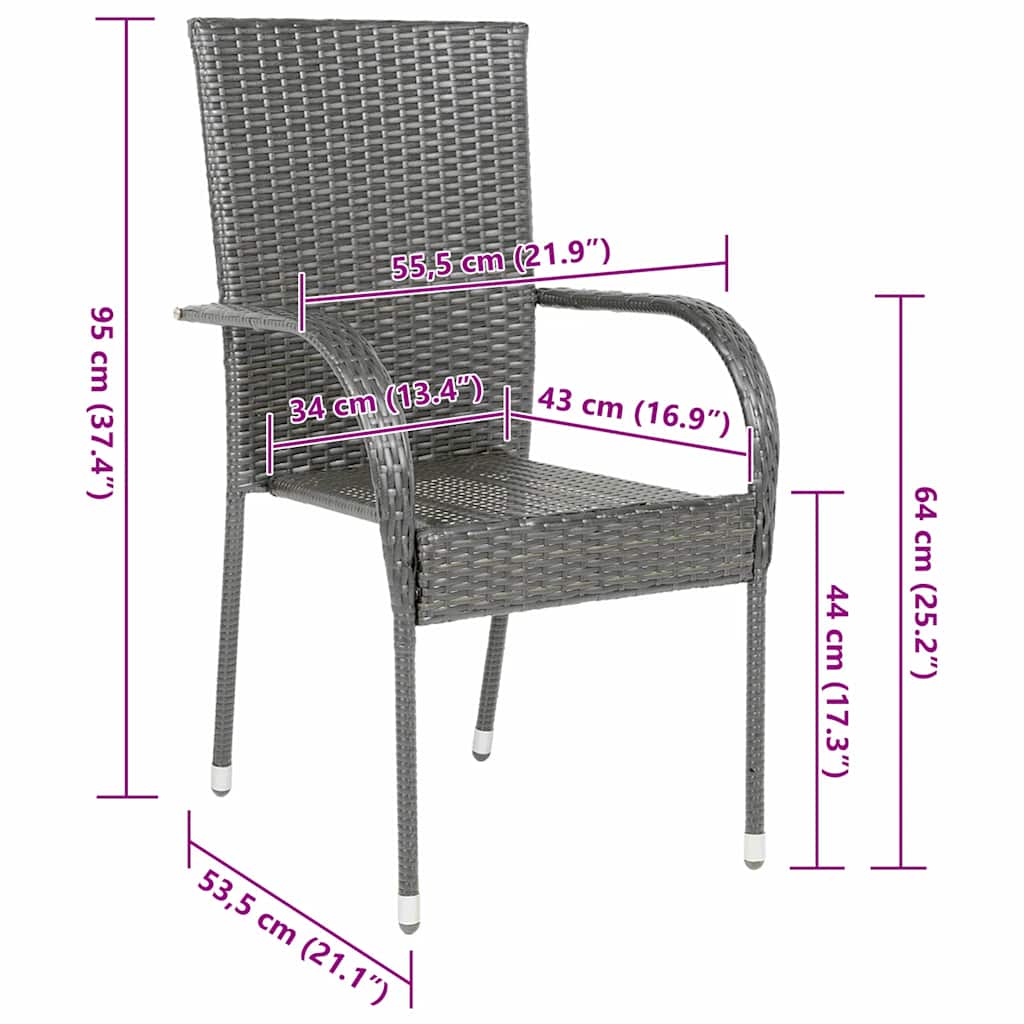 Sedie da Esterno Impilabili 6 pz Grigie in Polyrattan - homemem39