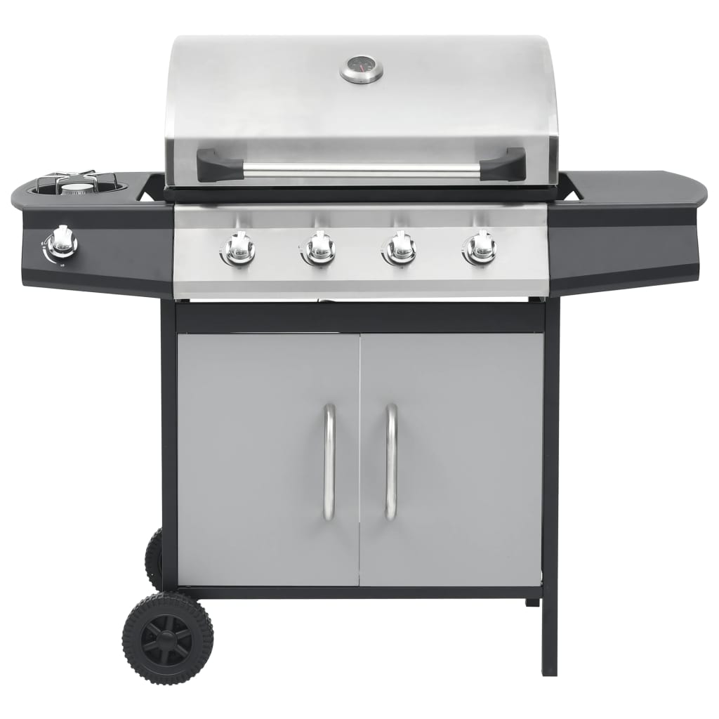 Barbecue Griglia a Gas 4+1 Fornelli Nero Argento Acciaio e Inox - homemem39