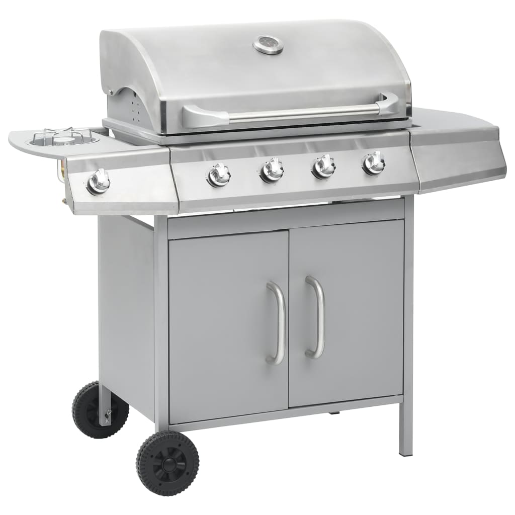 Barbecue e Griglia a Gas 4+1 Fornelli Argento in Acciaio Inox - homemem39