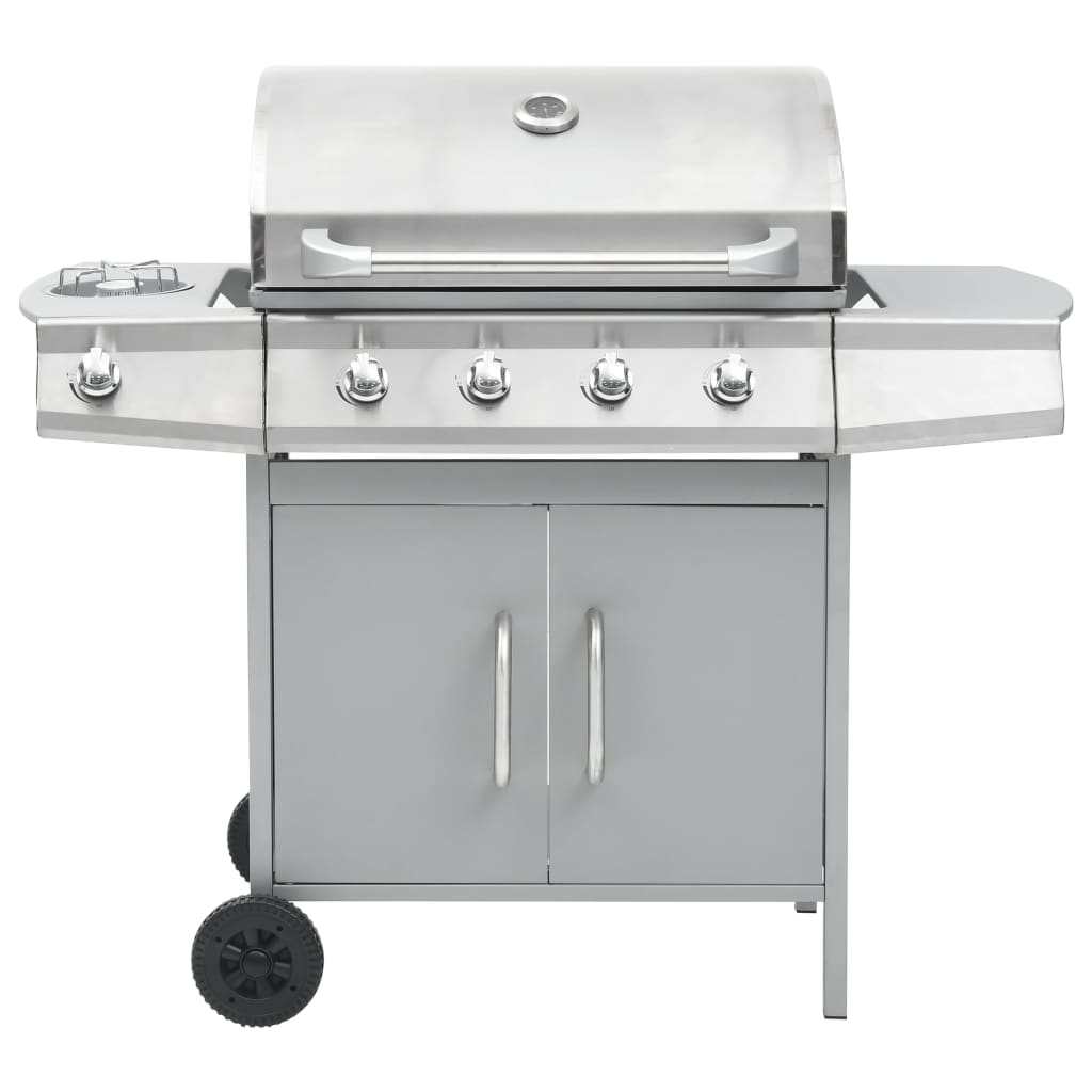 Barbecue e Griglia a Gas 4+1 Fornelli Argento in Acciaio Inox - homemem39
