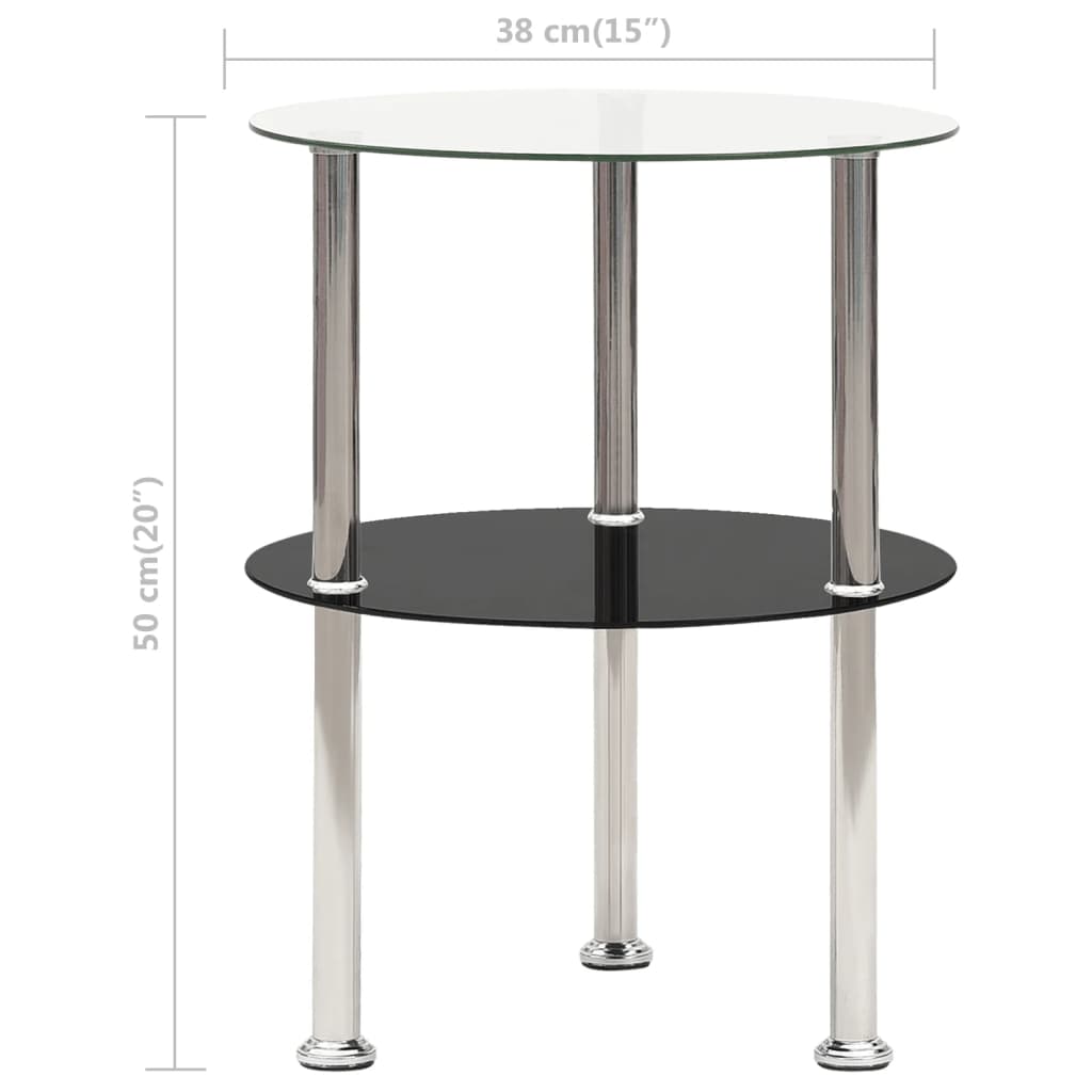 Tavolino a 2 Livelli Trasparente e Nero 38cm in Vetro Temperato - homemem39