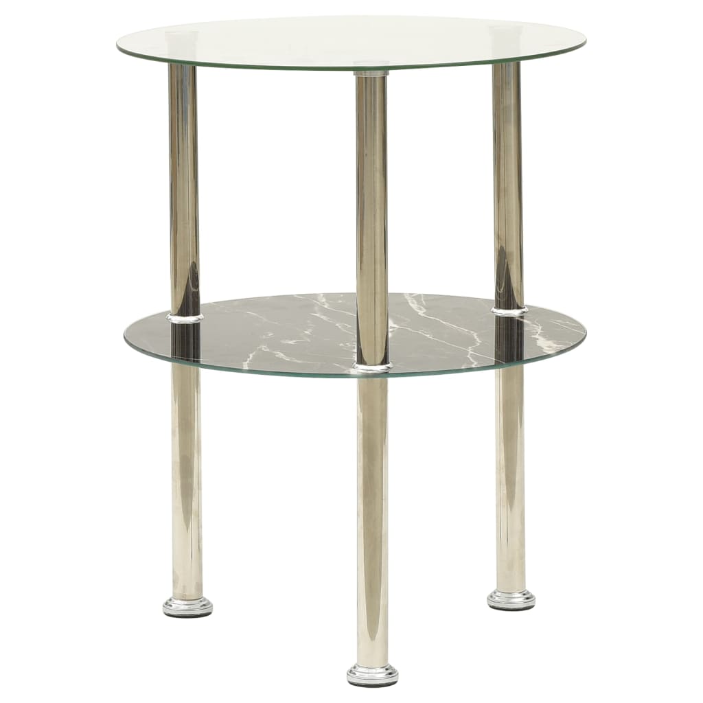 Tavolino a 2Livelli Trasparente&Nero Marmo 38cm Vetro Temperato - homemem39