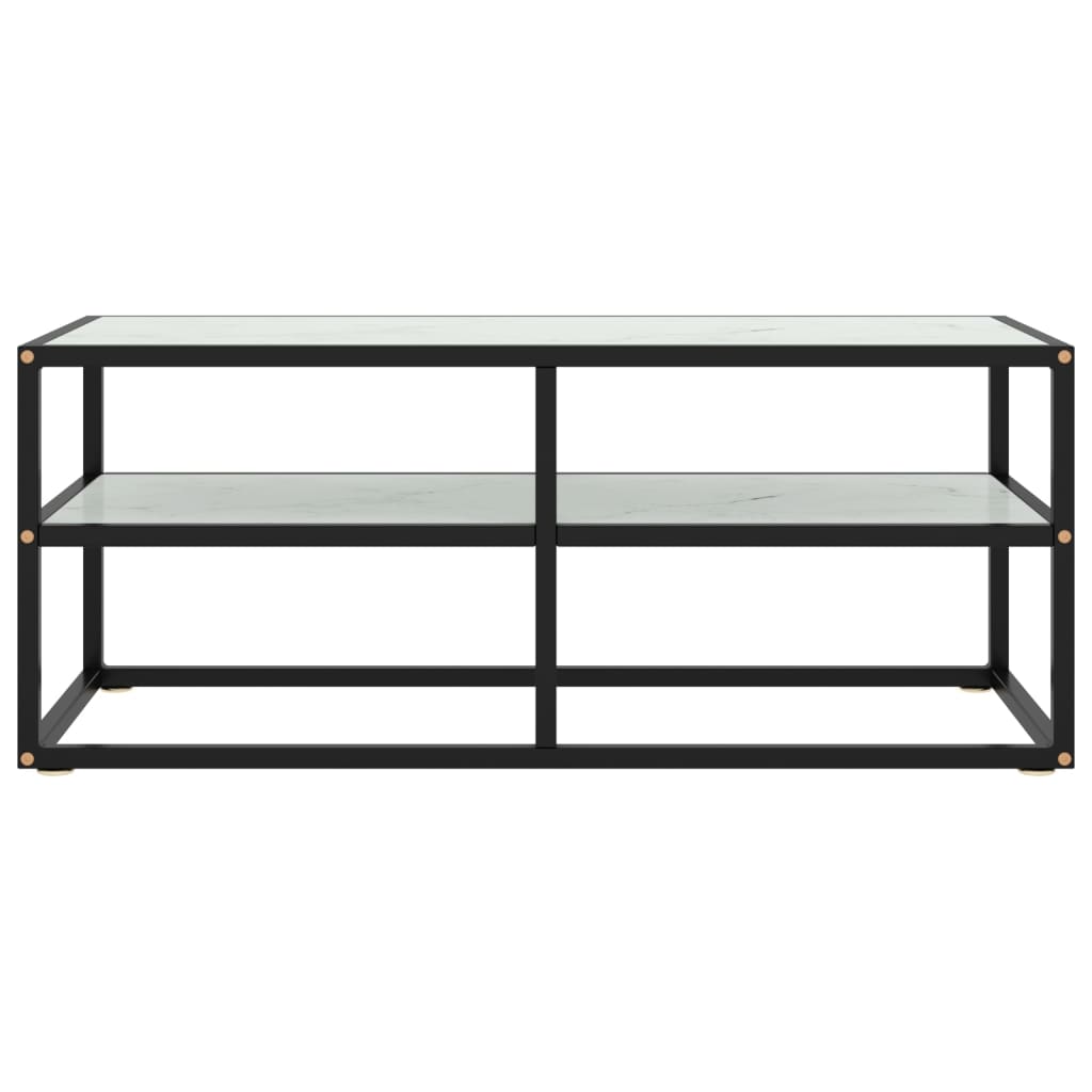 Mobile TV Nero con Vetro Bianco Marmo 100x40x40 cm - homemem39