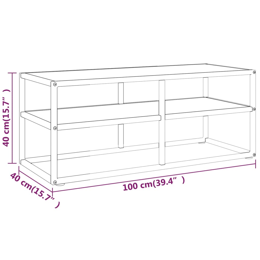 Mobile TV Nero con Vetro Bianco Marmo 100x40x40 cm - homemem39