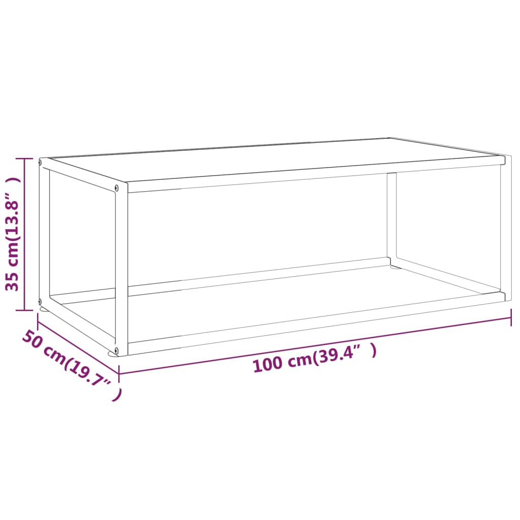 Tavolino da Salotto Nero con Vetro Marmo Bianco 100x50x35 cm | homemem39