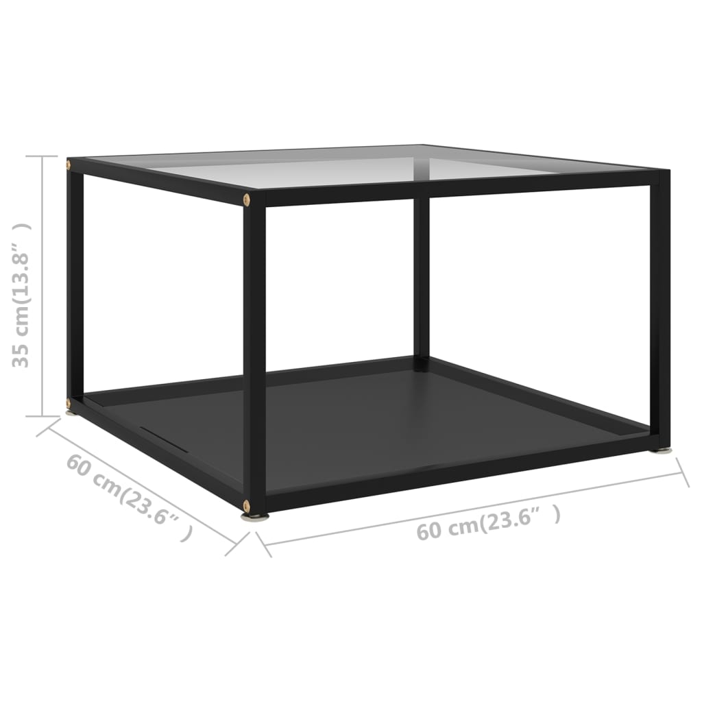 Tavolino Trasparente e Nero 60x60x35cm in Vetro Temperato | homemem39