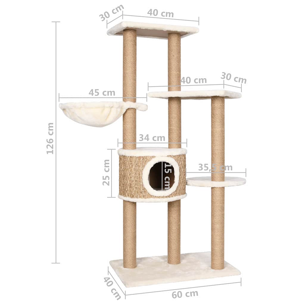 Albero per Gatti con Palo Tiragraffi 126 cm in Giunco - homemem39