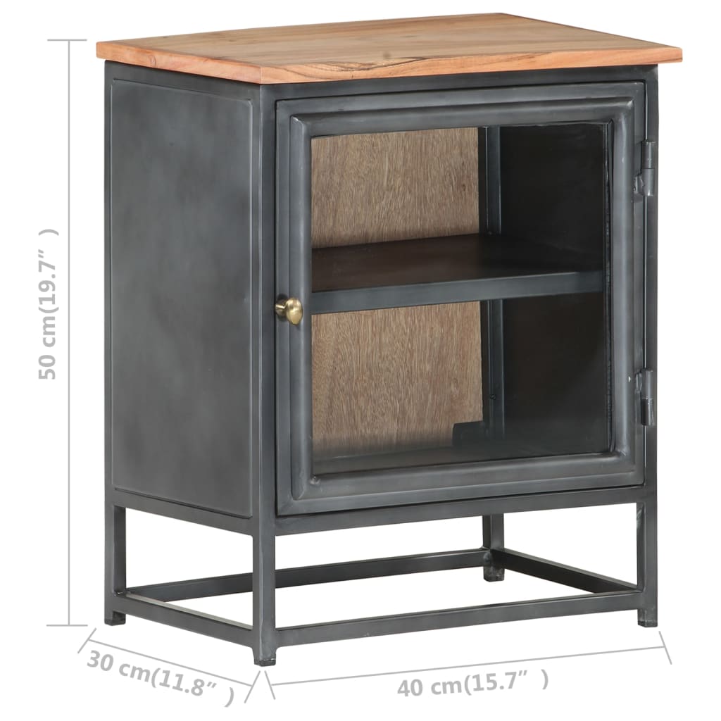 Comodino Grigio 40x30x50 cm in Legno Massello di Acacia - homemem39