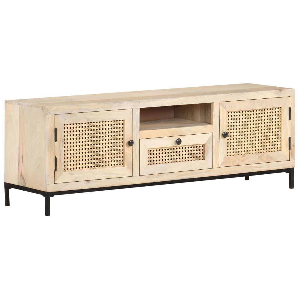 Mobile Porta TV 120x30x40 cm in Legno Massello di Mango e Canna - homemem39