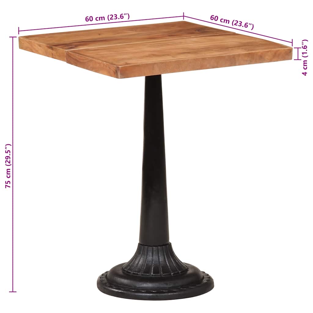 Tavolo da Bistrot 60x60x76 cm in Legno Massello di Acacia - homemem39