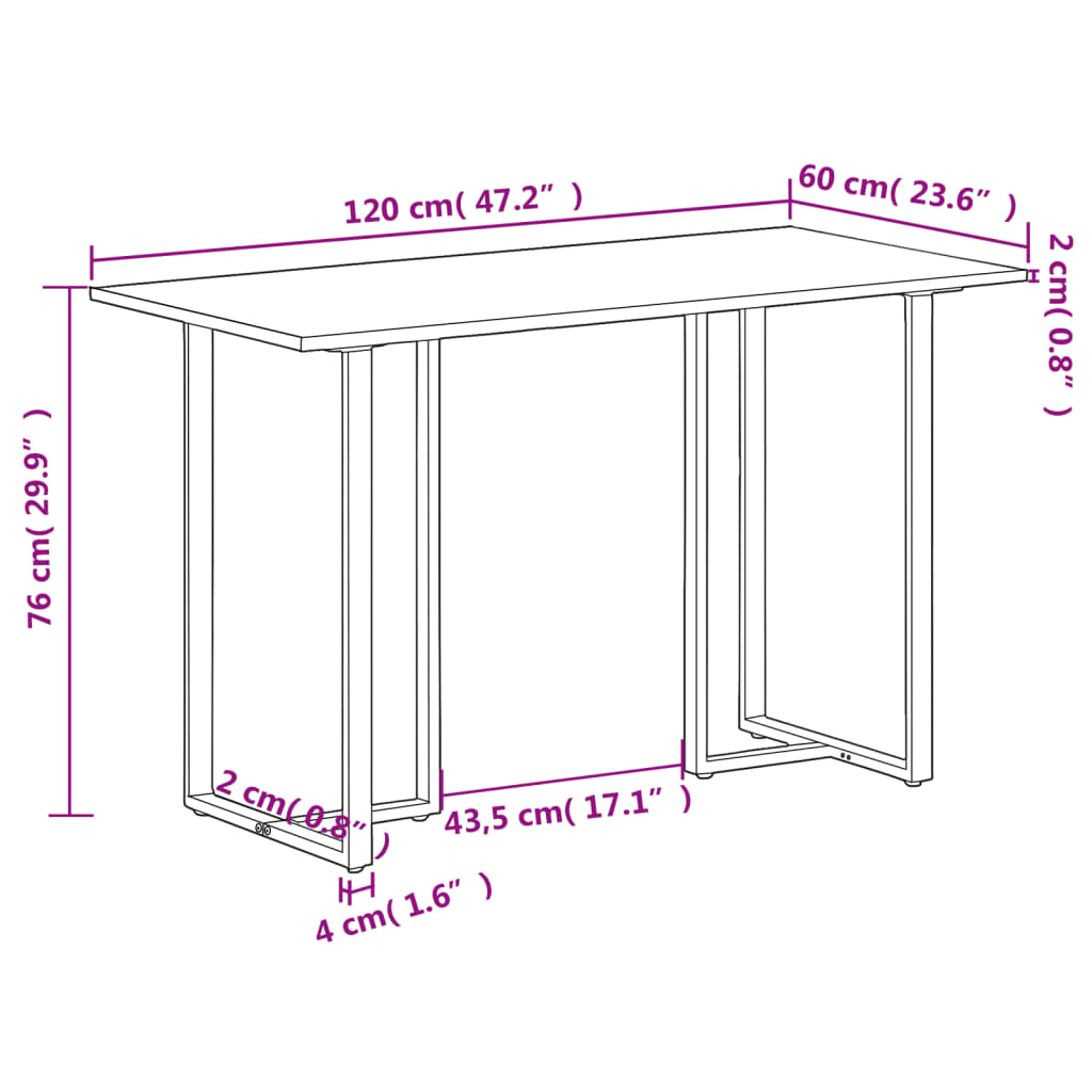 Tavolo da Pranzo 120 cm in Legno Massello di Mango Grezzo - homemem39
