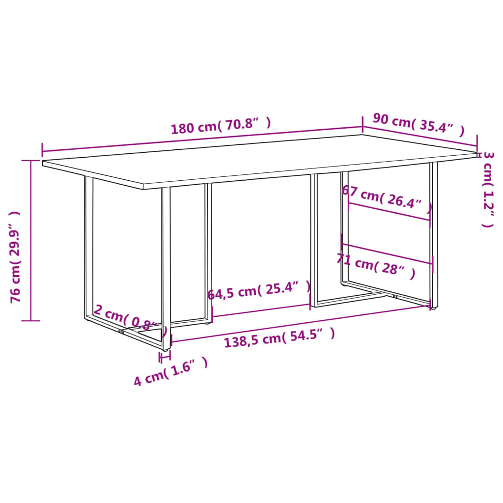 Tavolo da Pranzo 180 cm in Legno di Mango Grezzo | homemem39