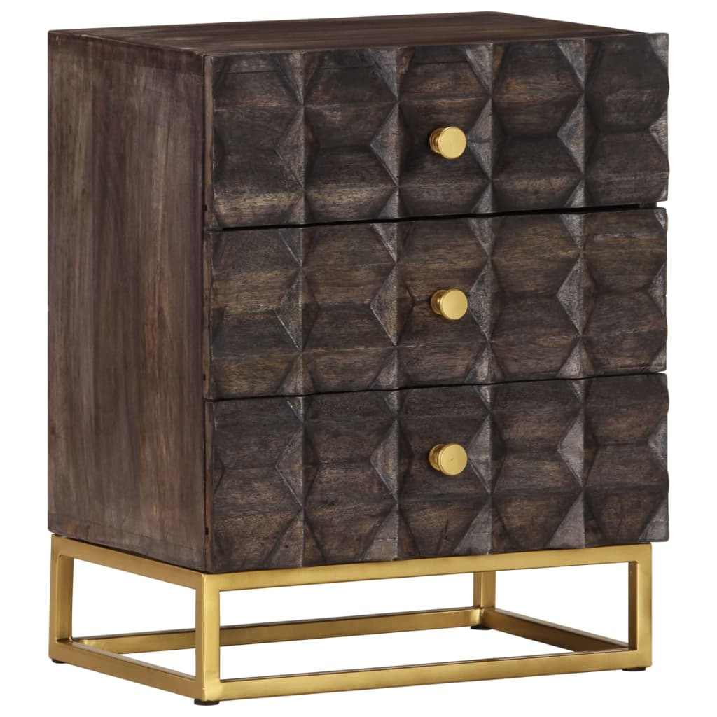 Comodino Nero 40x30x50 cm in Legno Massello di Mango - homemem39