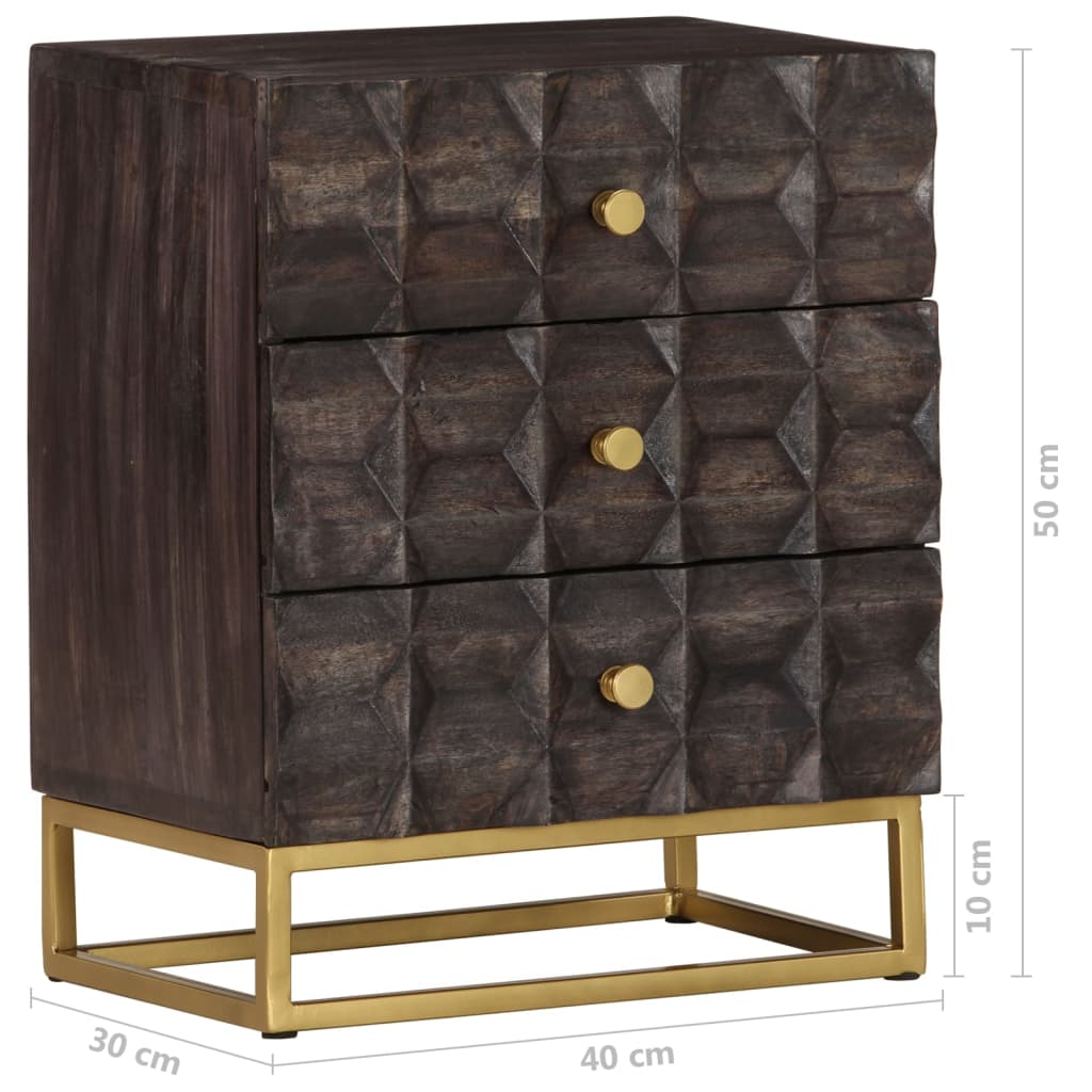 Comodino Nero 40x30x50 cm in Legno Massello di Mango - homemem39