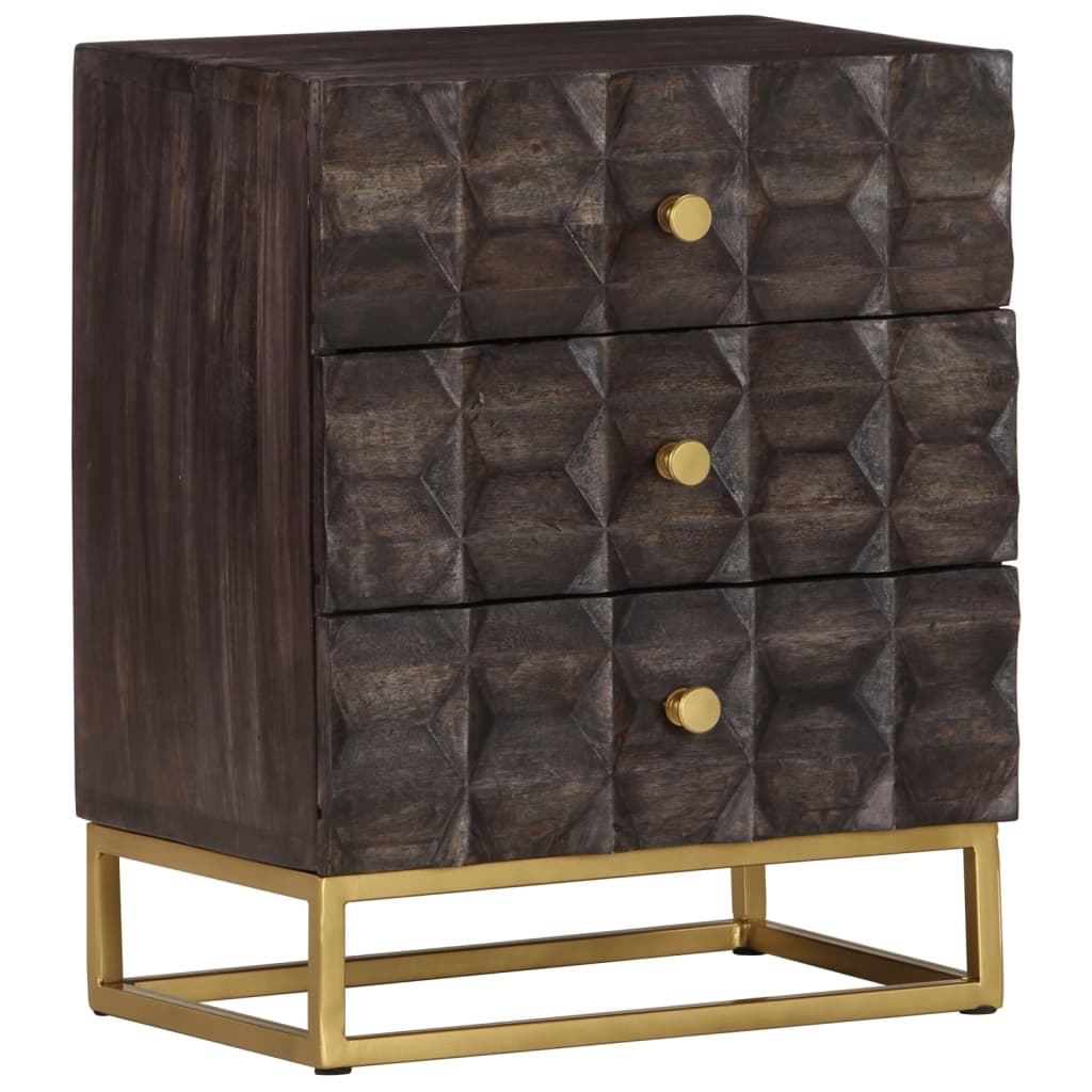Comodino Nero 40x30x50 cm in Legno Massello di Mango - homemem39