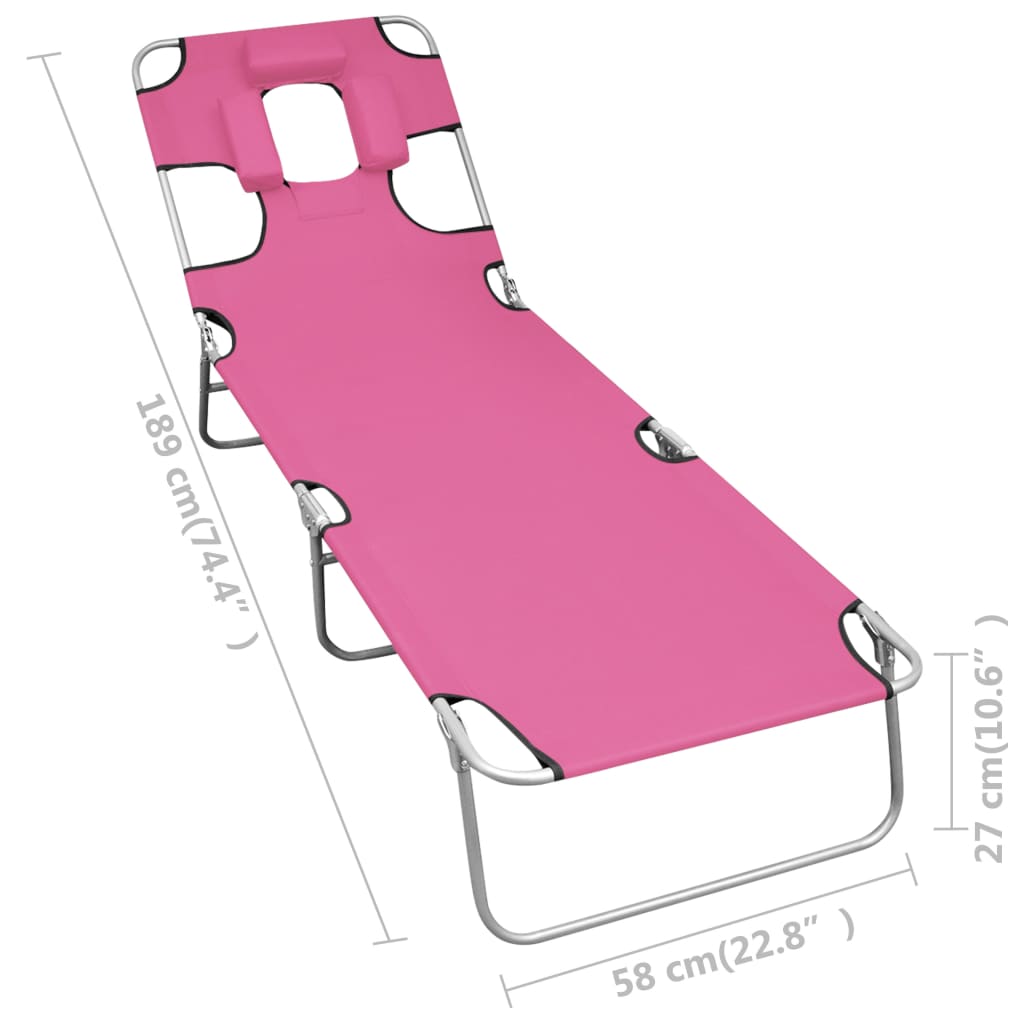 Lettino Prendisole Pieghevole con Poggiatesta Acciaio Magenta | homemem39