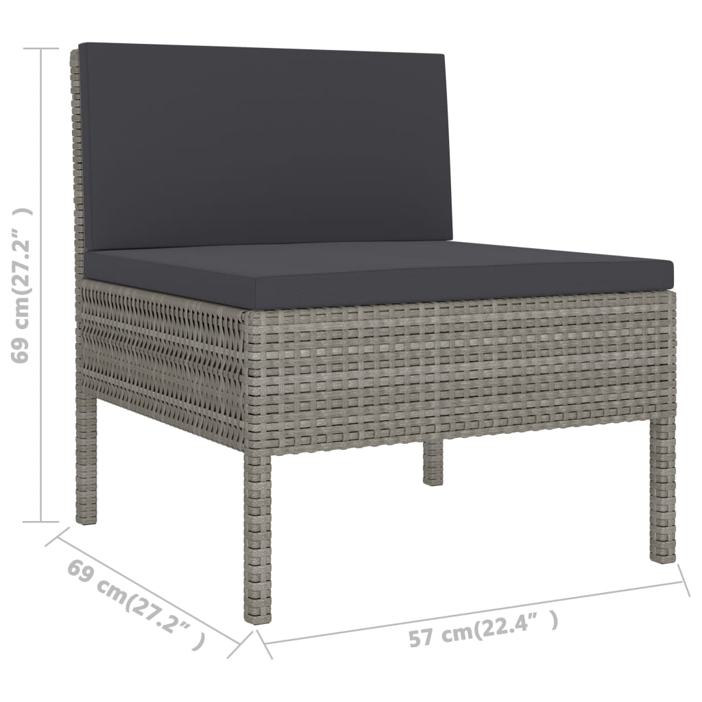 Sedie da Giardino 3 pz con Cuscini in Polyrattan Grigio | homemem39