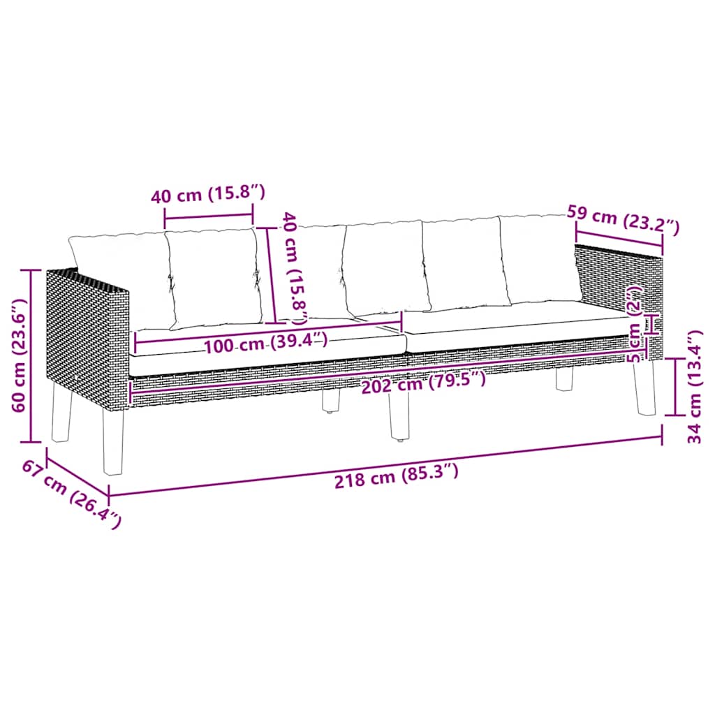 Divano da Giardino a 3 Posti con Cuscini in Polyrattan Nero - homemem39
