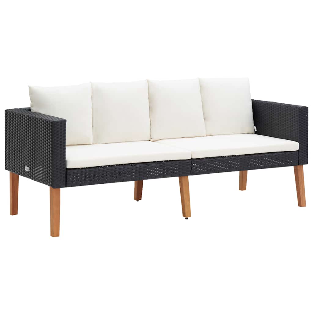 Divano da Giardino a 2 Posti con Cuscini in Polyrattan Nero - homemem39