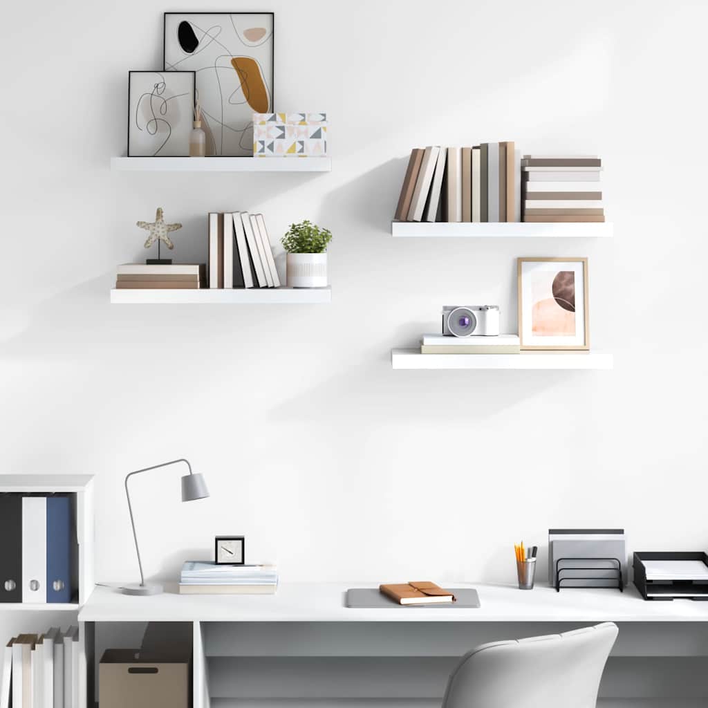 Scaffali a Parete 4 pz Bianco Lucido 60x23,5x3,8 cm in MDF