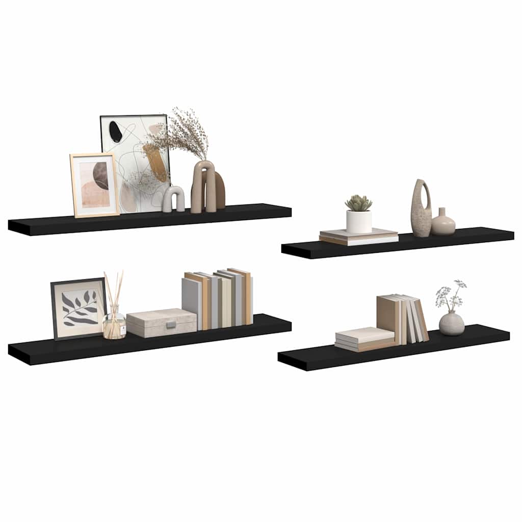 Scaffali a Parete 4 pz Neri 120x23,5x3,8 cm in MDF