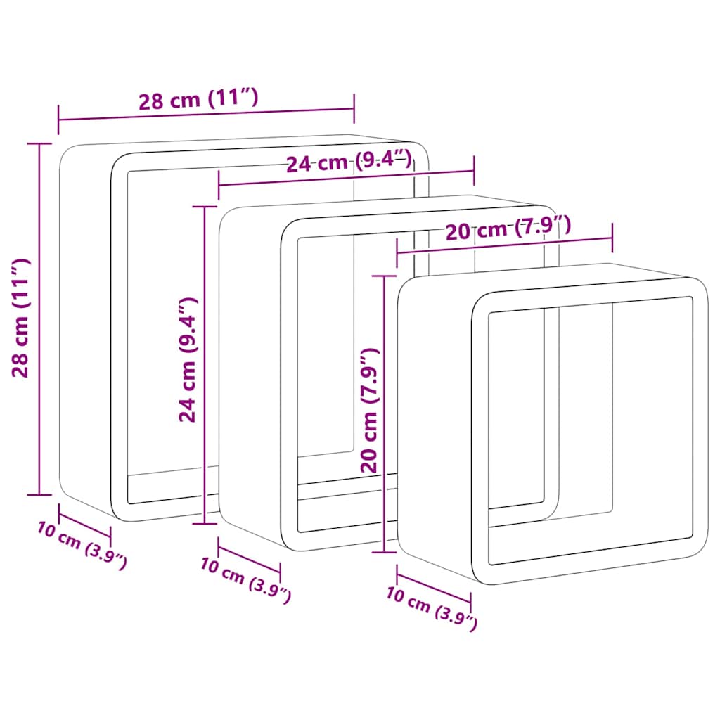 Mensole a Cubo da Parete 3 pz Bianche in MDF | homemem39