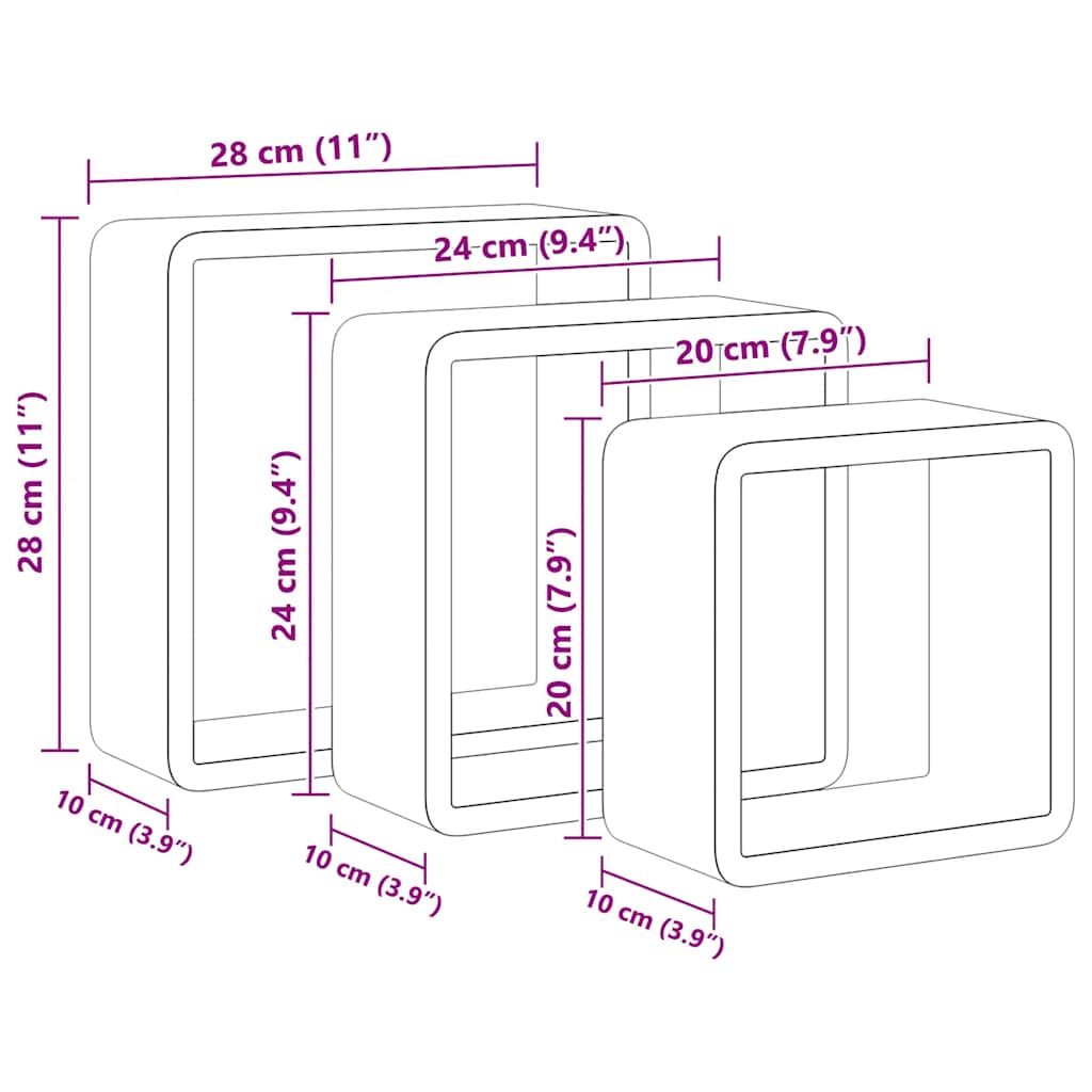Mensole a Cubo da Parete 3 pz Grigie in MDF | homemem39