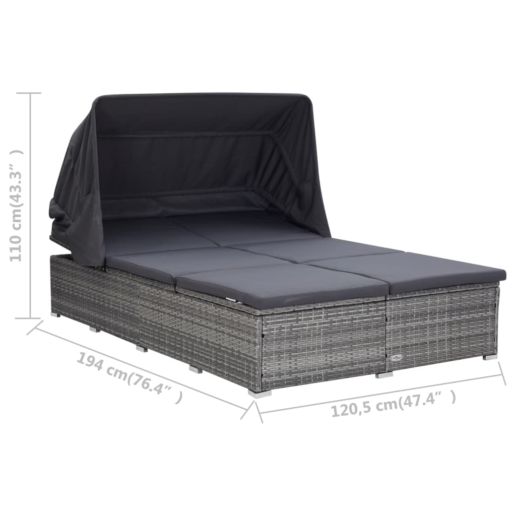 Lettino Prendisole a 2 Posti con Cuscino in Polyrattan Grigio - homemem39