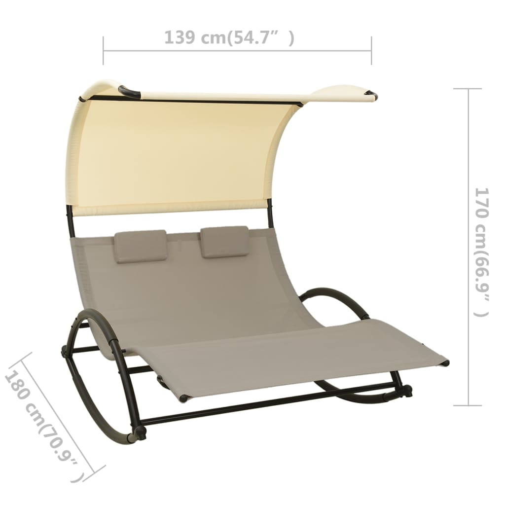 Lettino Prendisole Doppio Baldacchino in Textilene Talpa Crema - homemem39