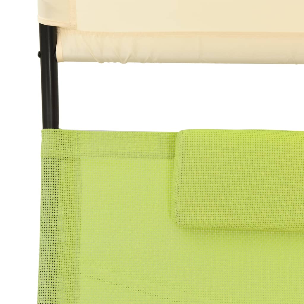 Lettino Prendisole Doppio Tetto in Textilene Verde e Crema - homemem39