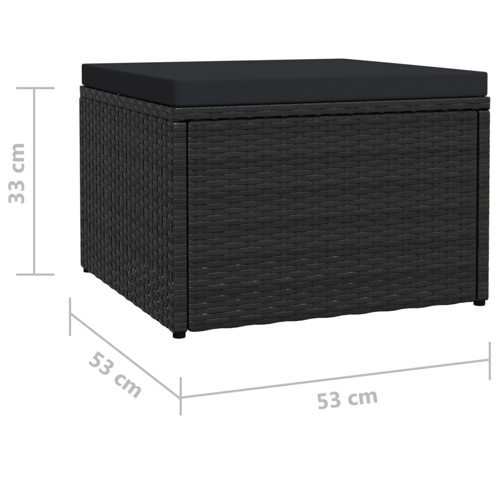 Poggiapiedi da Giardino con Cuscini Nero in Polyrattan