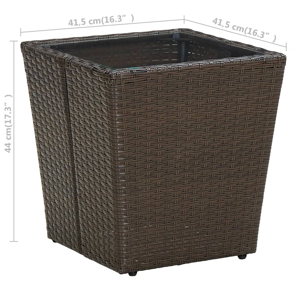 Brown coffee table 41.5x41.5x44cm in Polyrattan and Tempered Glass