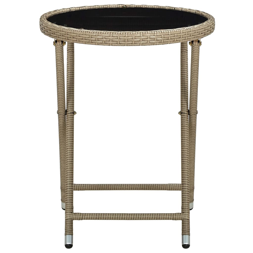 Tavolino Beige 60 cm in Polyrattan e Vetro Temperato