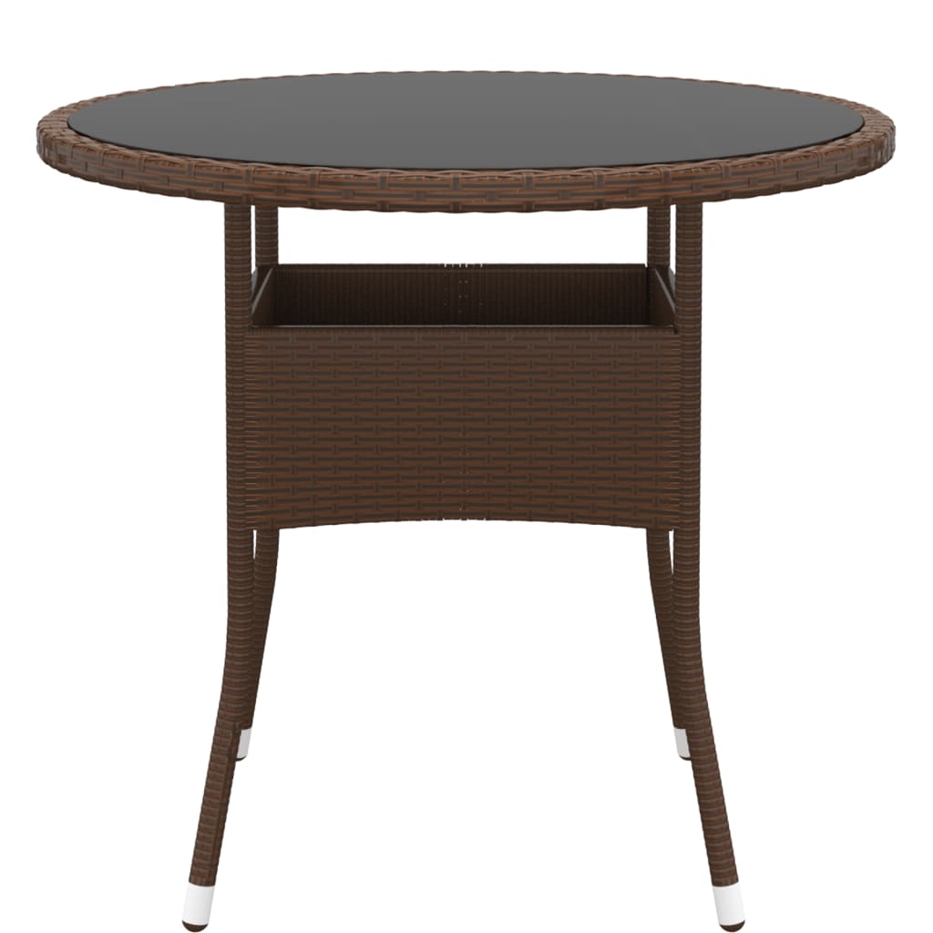 Tavolo Giardino Ø80x75 cm Vetro Temperato e Polyrattan Marrone - homemem39