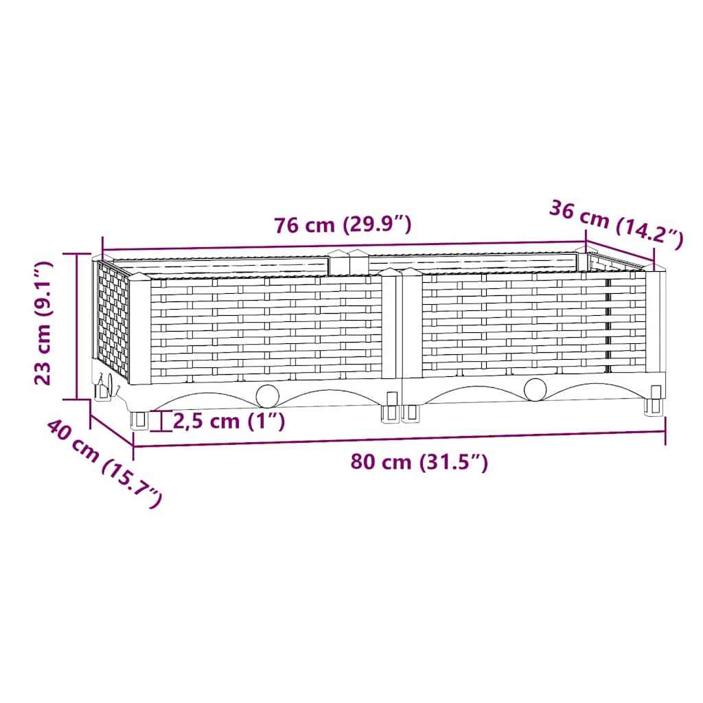 Fioriera Rialzata 80x40x23 cm in Polipropilene - homemem39