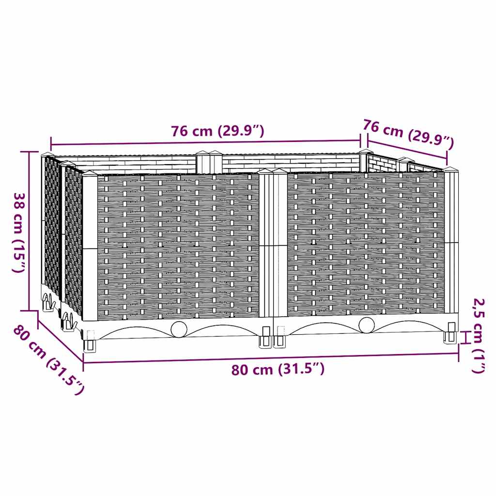 Fioriera Rialzata 80x80x38 cm in Polipropilene - homemem39