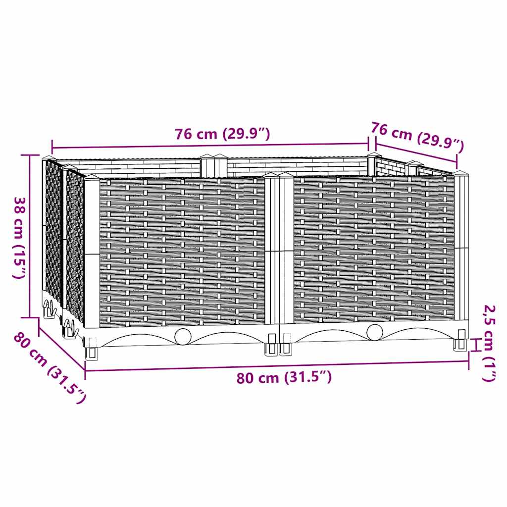 Fioriera Rialzata 80x80x38 cm in Polipropilene - homemem39